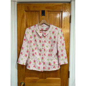Escada Pink Floral Polka Dot Silk Cotton Jacket Blazer EU 42 US 10